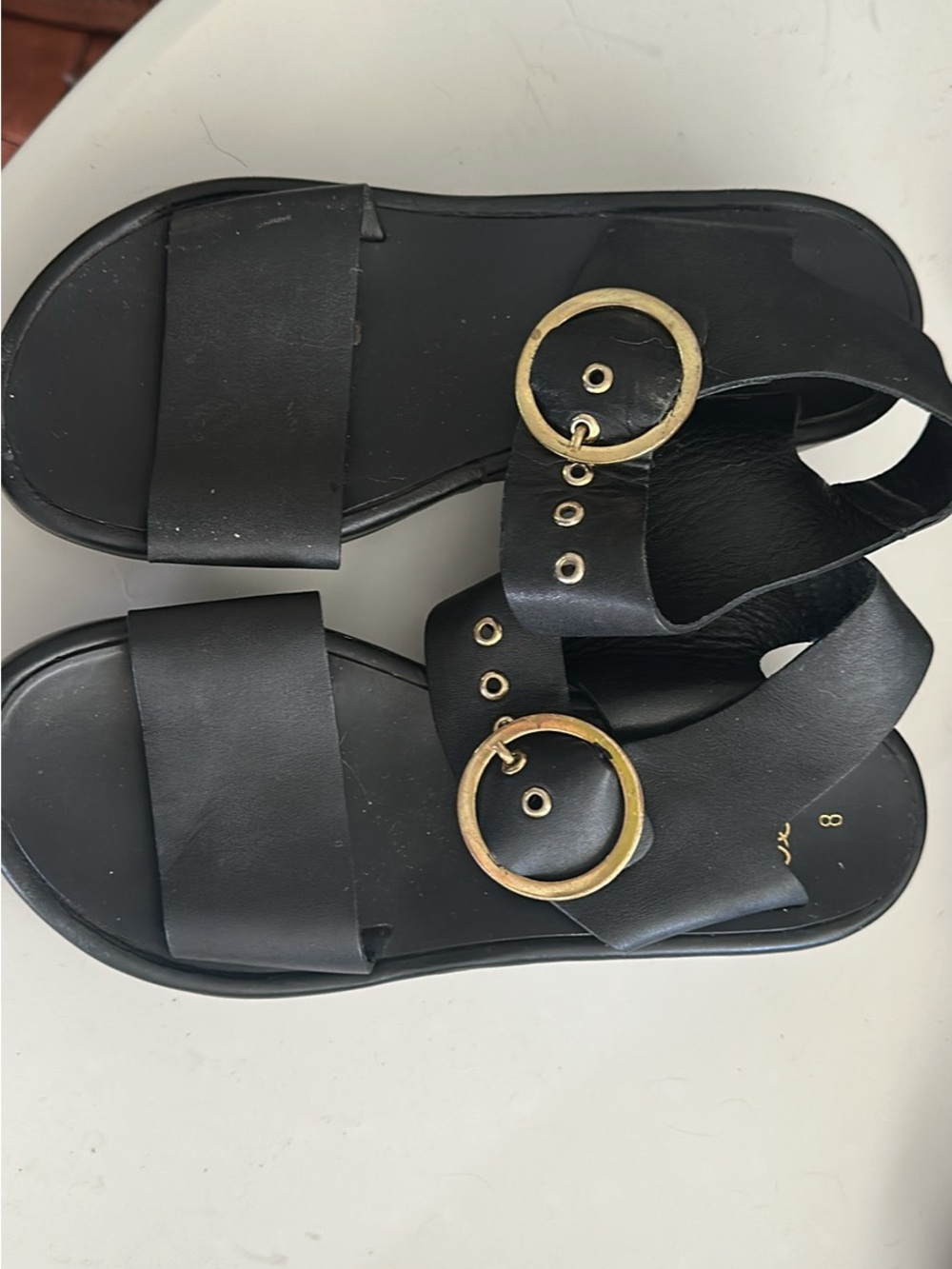 beek Black Women's Sandals with Gold Rings